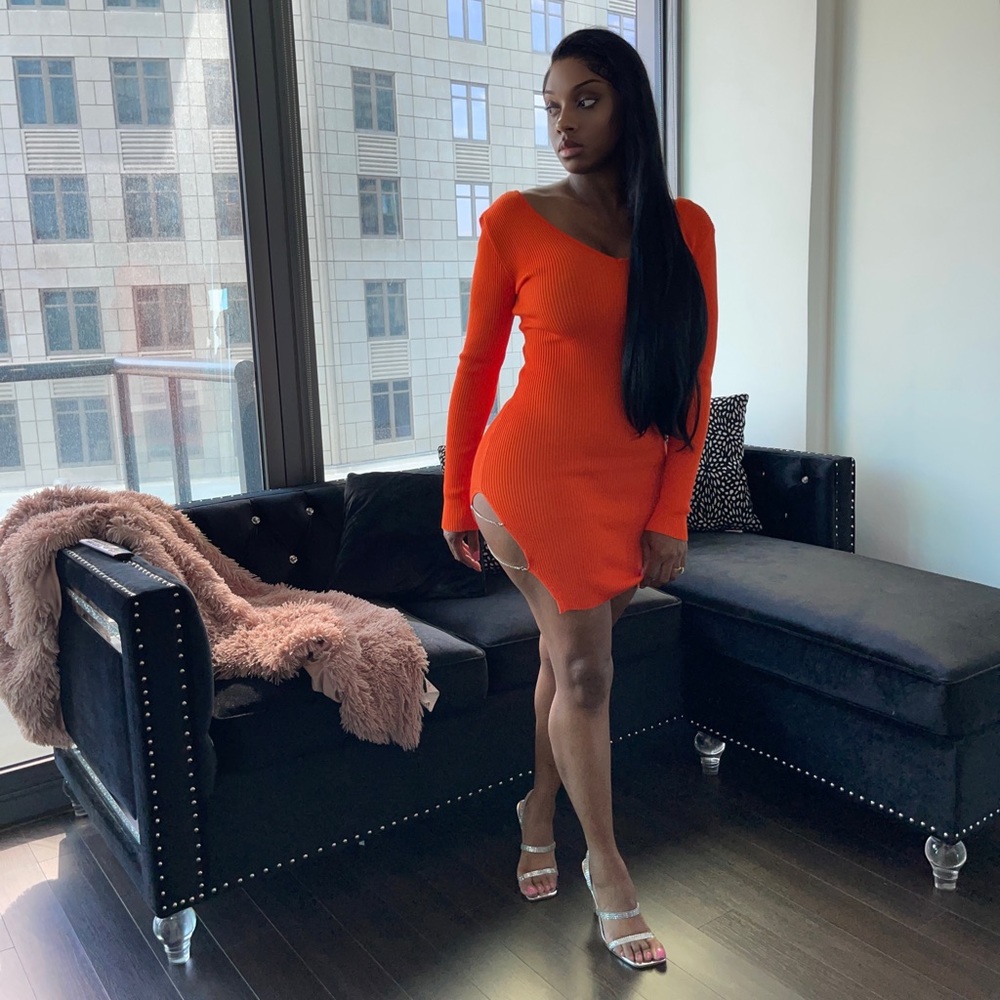 Orange sweater dress
